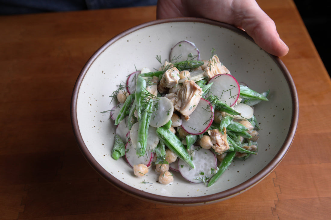 Spring Snap Pea Salad with Radishes, Chickpeas and Salted Tuna