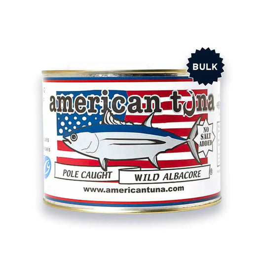 Can of American Tuna with label on a white background