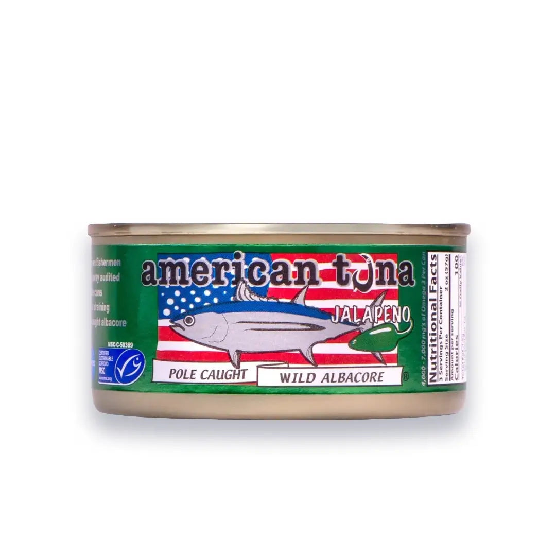 Can of American Tuna Jalapeno on a white background