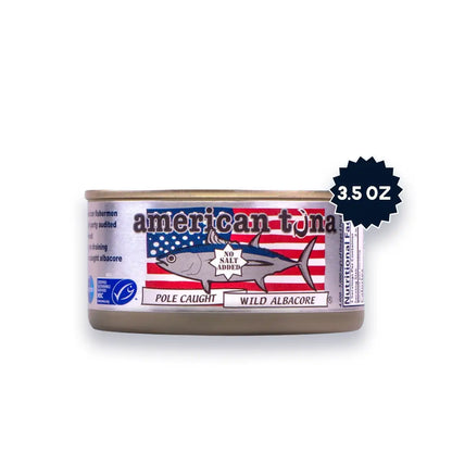 Canned tuna with American flag design on a white background
