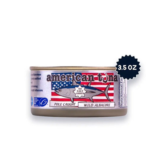 Canned tuna with American flag design on a white background