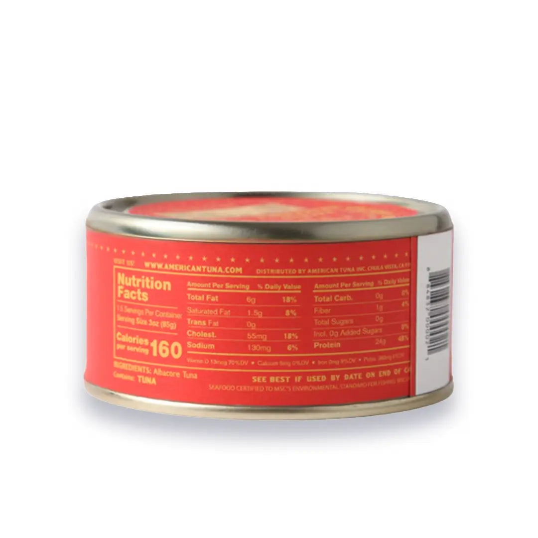 Can of cat food with nutrition facts label on a white background